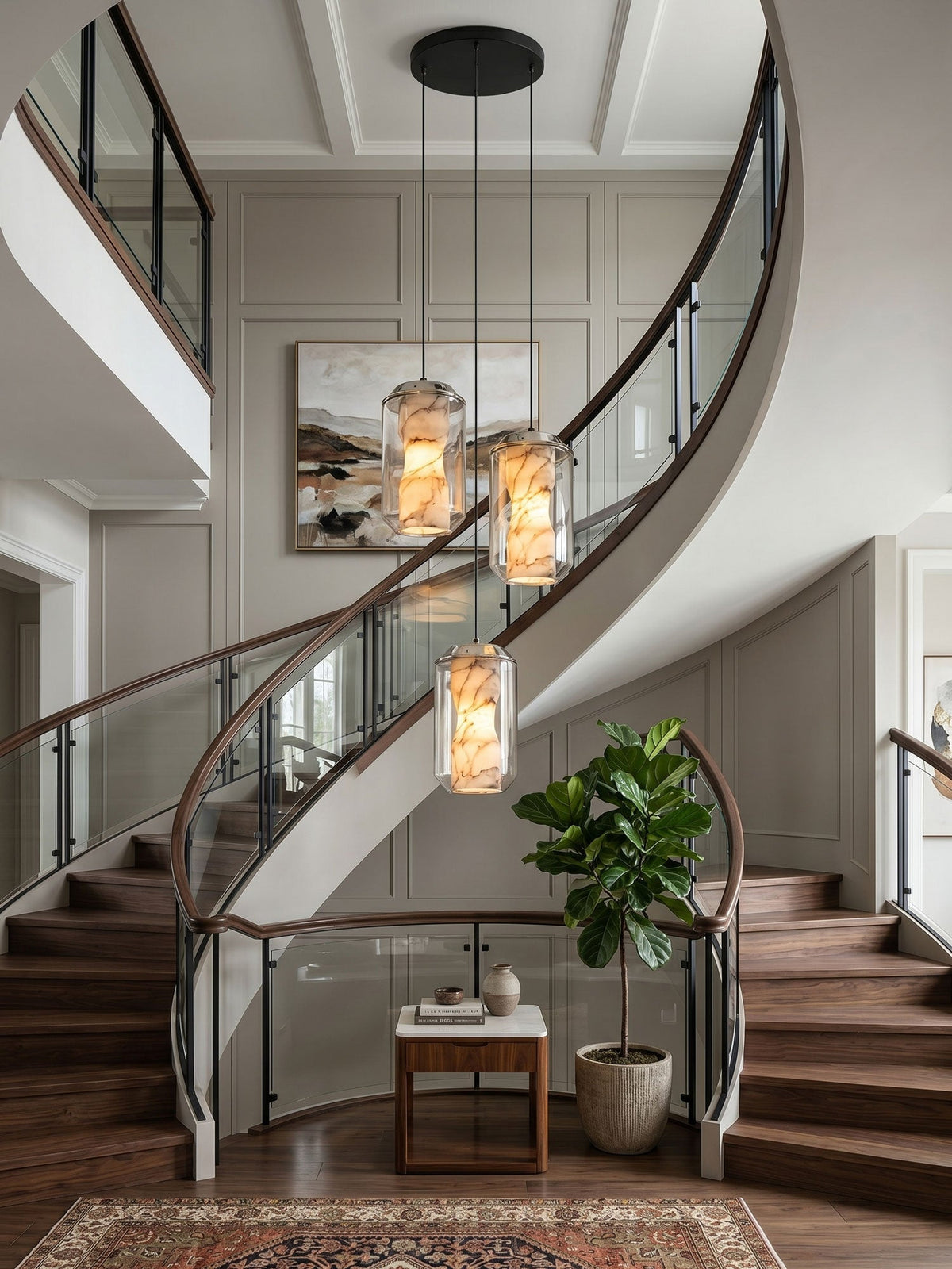 Alabaster Glass Cylinder Pendant Light – detail 4