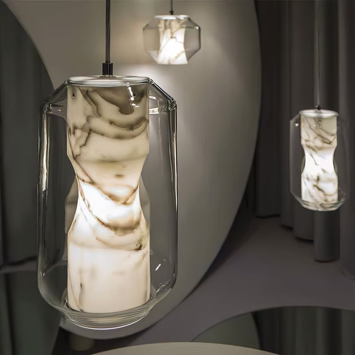 Alabaster Glass Cylinder Pendant Light – detail 2