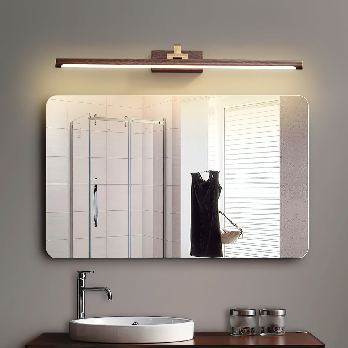 Walnut Color Linear LED Wall Light – detail 10